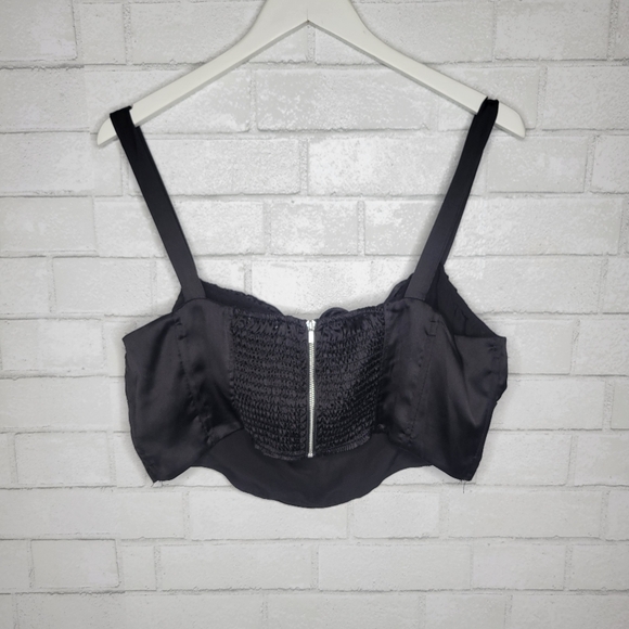 Garage Black Satin Long Line Zipper Back Crop Tank - Picture 3 of 3